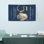 ネイビーブルー50th誕生日無地の金ゴールドカスタム写真 横断幕 (トレードショー)