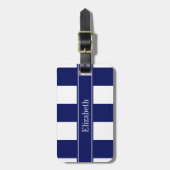 ネイビーブルー5c XLストライプ、ネイビー5c名前モノグラム ラゲッジタグ (正面縦)