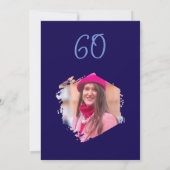 ネイビーブルー60番誕生日シンプルドードルフラワー 招待状 (裏面)