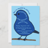 ネイビーブルー60誕生日かわいい鳥ディナーパーティー 招待状 (正面)