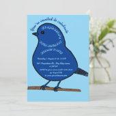 ネイビーブルー60誕生日かわいい鳥ディナーパーティー 招待状 (スタンド正面)