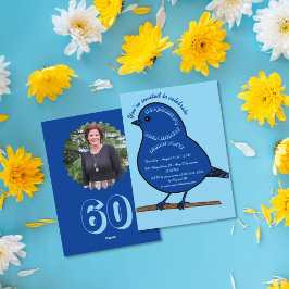 ネイビーブルー60誕生日かわいい鳥ディナーパーティー 招待状