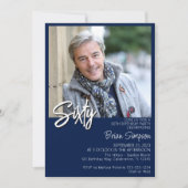 ネイビーブルー60誕生日写真 招待状 (正面)