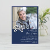 ネイビーブルー60誕生日写真 招待状 (スタンド正面)