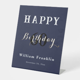 ネイビーブルー60thバースデーパーティーお祝い 台座サイン