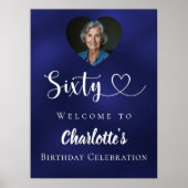 ネイビーブルー60th誕生日パーティー写真ハート歓迎 ポスター (正面)