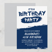 ネイビーブルー64歳の誕生日招待状 メンズ グラフィティ 招待状 (正面/裏面)