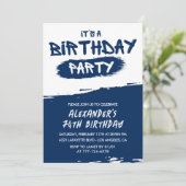 ネイビーブルー74th誕生日招待状メンズグラフィティ 招待状 (スタンド正面)