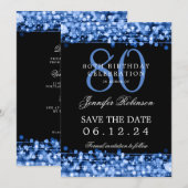 ネイビーブルー80番目の誕生日日付を保存(詳細付き) 招待状 (正面/裏面)