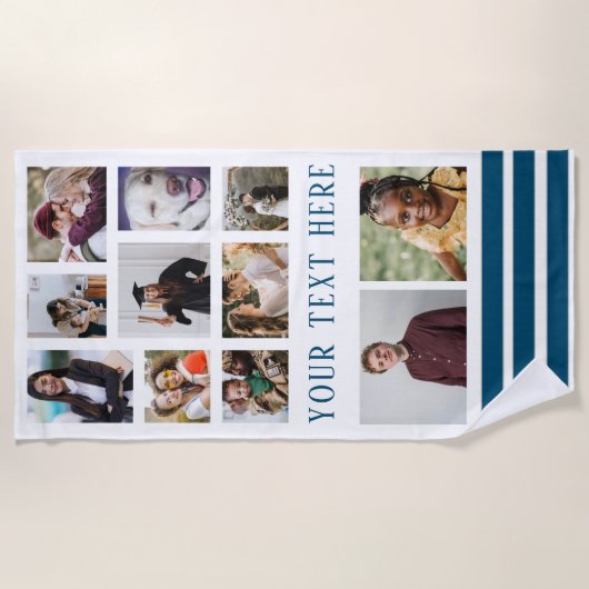 ネイビーブルー9フォトコラージファミリービーチタオル ビーチタオル (正面)