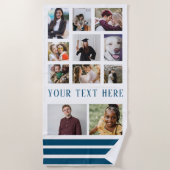 ネイビーブルー9フォトコラージファミリービーチタオル ビーチタオル (正面)