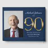 ネイビーブルー90th誕生日金ゴールドカスタムタイポグラフィ ゲストブック (裏面)