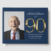 ネイビーブルー90th誕生日金ゴールドカスタムタイポグラフィ ゲストブック (正面)