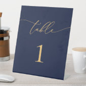 ネイビーブルー&ひまわり結婚金ゴールドのテーブル番号 台座サイン (インサイチュ)
