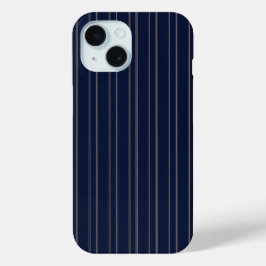ネイビーブルー アイボリー ゴールド ピンストライプ iPhone 15ケース