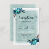 ネイビーブルー アクア 水彩 フラワーのウェディング レセプション 招待状 (正面/裏面)