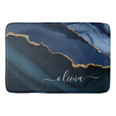 ネイビーブルー アゲートジオード ゴールド モノグラム バスマット (正面)
