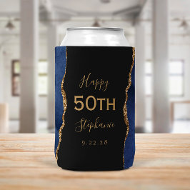 ネイビーブルー アゲート ゴールド ダーク 50歳の誕生日パーティー 缶クーラー