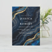 ネイビーブルー アゲート 大理石 エレガント ウェディング 招待状 (スタンド正面)