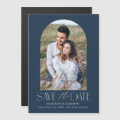 ネイビーブルー |アシンプルモダンルチ写真の日付を保存 マグネット招待状 (正面/裏面)