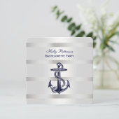 ネイビーブルー アンカー シルバー バチェラー 招待状 (スタンド正面)