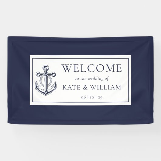 ネイビーブルー アンカー 海事 婚礼 ウェルカム 横断幕 (横)