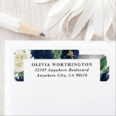 ネイビーブルー·アンド·シルバーエレガントアイボリーフローラ結婚ズ ラベル (インサイチュ)