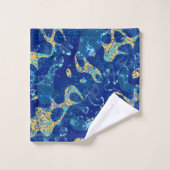 ネイビーブルー&イエロースポッテッドグラフィックアブストラクション バスタオルセット (ウォッシュタオル)