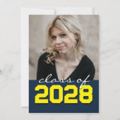 ネイビーブルー&イエローフィルムストリップグラッドアナウンスメント 招待状 (裏面)