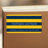 ネイビーブルー&イエローラグビーストライプ名前をカスタムする ラベル