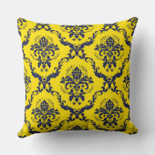 ネイビーブルー&イエローヴィンテージフローラダマスク クッション (裏面)