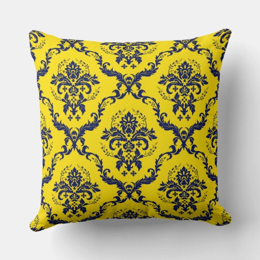 ネイビーブルー&イエローヴィンテージフローラダマスク クッション (裏面)