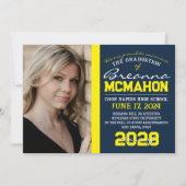 ネイビーブルー&イエロー卒業写真の発表 招待状 (正面)