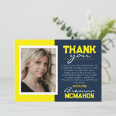 ネイビーブルー&イエロー卒業写真サンキューカード 招待状 (スタンド正面)