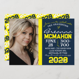 ネイビーブルー&イエロー卒業写真招待状 招待状