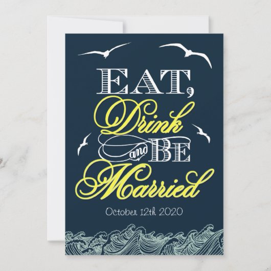 ネイビーブルー&イエロー結婚式招待状 招待状 (正面)