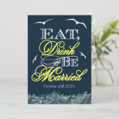 ネイビーブルー&イエロー結婚式招待状 招待状 (スタンド正面)