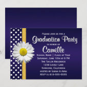 ネイビーブルー イエロー デイジー 卒業パーティー 招待状 (正面/裏面)