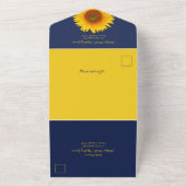 ネイビーブルー イエロー ヒマワリ 結婚式 出席確認 オールインワン招待状 (外側)