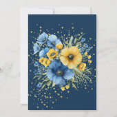 ネイビーブルー イエロー フラワープリント ゴールド ブランシュ & バブル 招待状 (裏面)