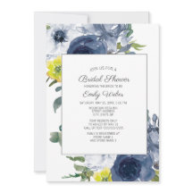 ネイビーブルー+イエロー+ホワイト+フラワー+ブライダルシャワー