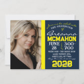 ネイビーブルー & イエロー 卒業写真招待状 招待状 (正面)