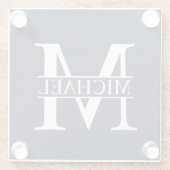 ネイビーブルー イニシャルと名前のカスタマイズ ガラスコースター (裏面)