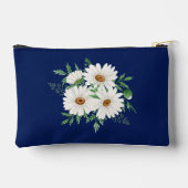 ネイビーブルー&ウォータカラーデイジー化粧品バッグ アクセサリーポーチ (裏面)