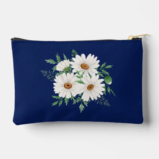 ネイビーブルー&ウォータカラーデイジー化粧品バッグ アクセサリーポーチ (裏面)