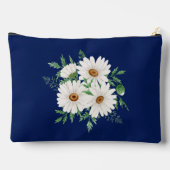 ネイビーブルー&ウォータカラーデイジー化粧品バッグ アクセサリーポーチ (裏面)