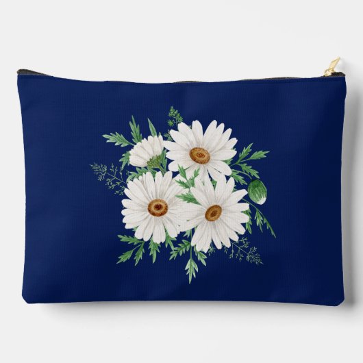 ネイビーブルー&ウォータカラーデイジー化粧品バッグ アクセサリーポーチ (裏面)