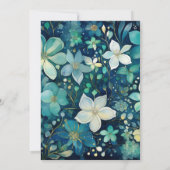 ネイビーブルー・エメラルドグリーン・シルバーの花柄 ウェディング 招待状 (裏面)