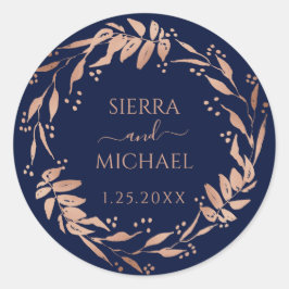 ネイビーブルー |エレガントバラ金ゴールドの結婚葉 ラウンドシール