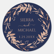 ネイビーブルー |エレガントバラ金ゴールドの結婚葉